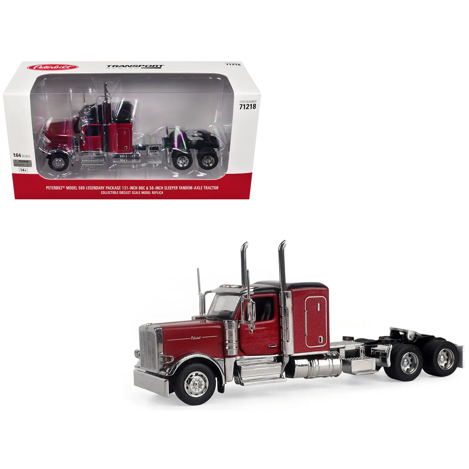 Peterbilt 589 Tandem-Axle Legendary Package Tractor with 58" Sleeper Legendary Red 1/64 Diecast Model by Diecast Masters
