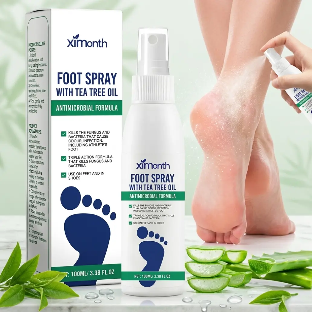 Tea Tree Oil Foot Spray - Plantar Moisturizing Deodorant for Odor Control & Dry Feet Care, Natural Foot Sanitizer with Antifungal Properties,Ximonth Clear Foot Sanitizer Spray,for Foot & Shoe Freshness