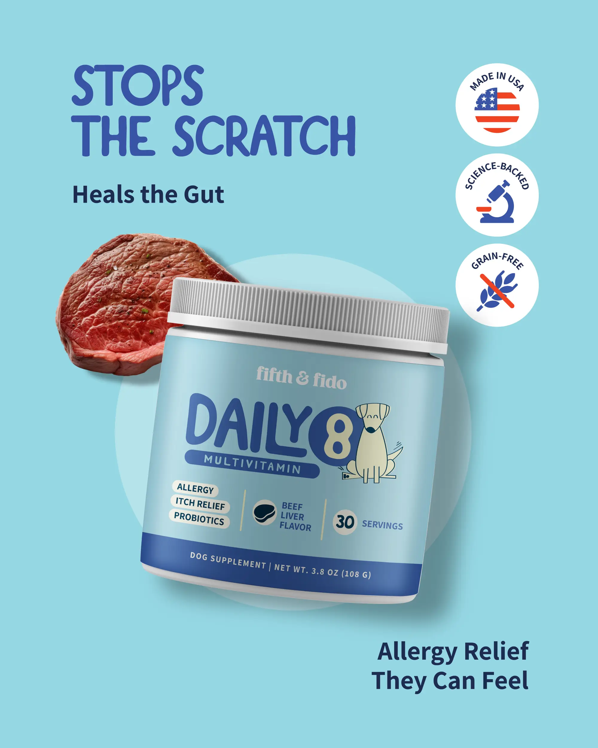 Dog Allergy Itch Relief Supplement - Probiotic for Dogs Itchy Skin - Allergy Relief for Dogs - Dog Vitamin Supplement - Itch Relief Remedy