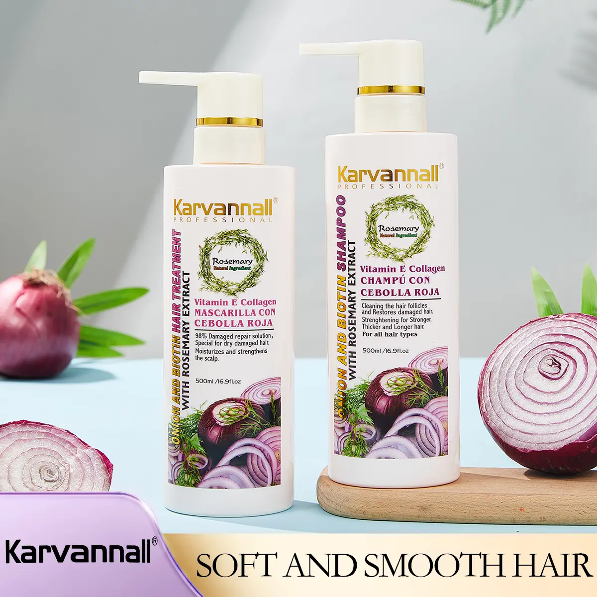 Karvannall Rosemary & Onion Biotin Shampoo & Conditioner Multi-Pack - Clarifying Cleanser, Nourishing Anti-Breakage Daily Haircare, Boosts Hair Density, Sulfate-Free, 2 x 16.9 fl oz, Rosemary-Onion Scent