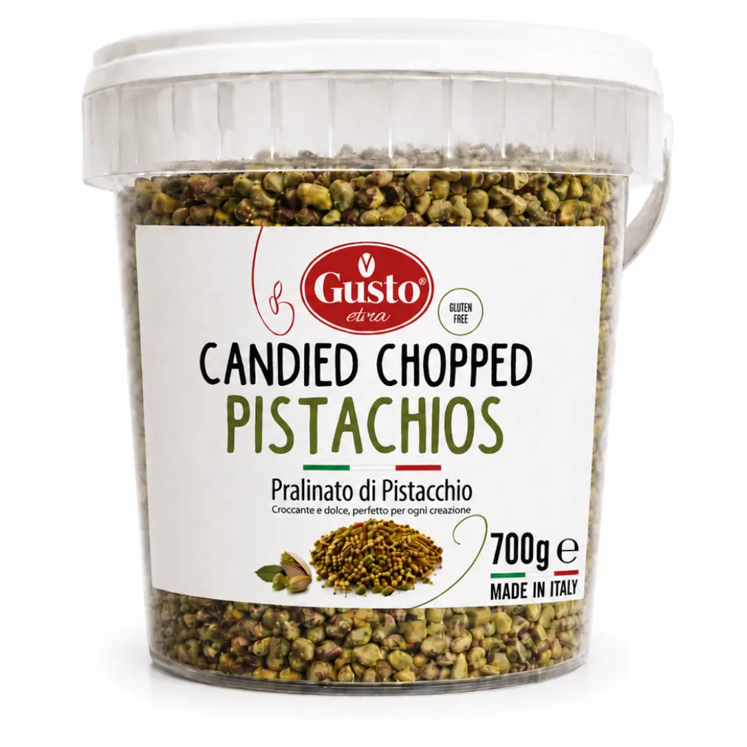 Gusto Etna Candied Chopped Pistachios, 700g / 24.7 oz – Italian Pralinated Pistachios for Baking, Gelato, Pastries & Desserts