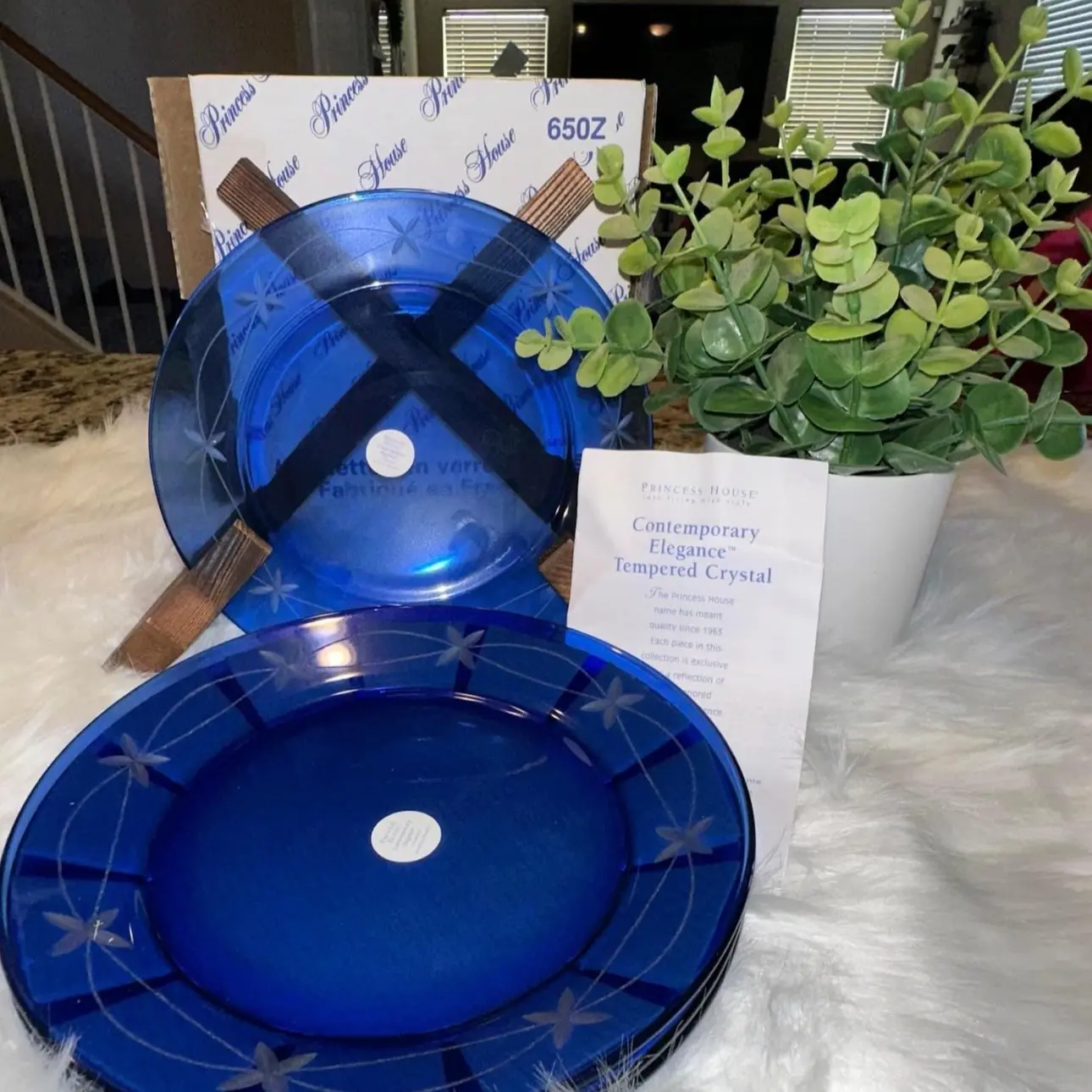 Vintage Comtemporary Set of 4 Blue Cobalt Plates