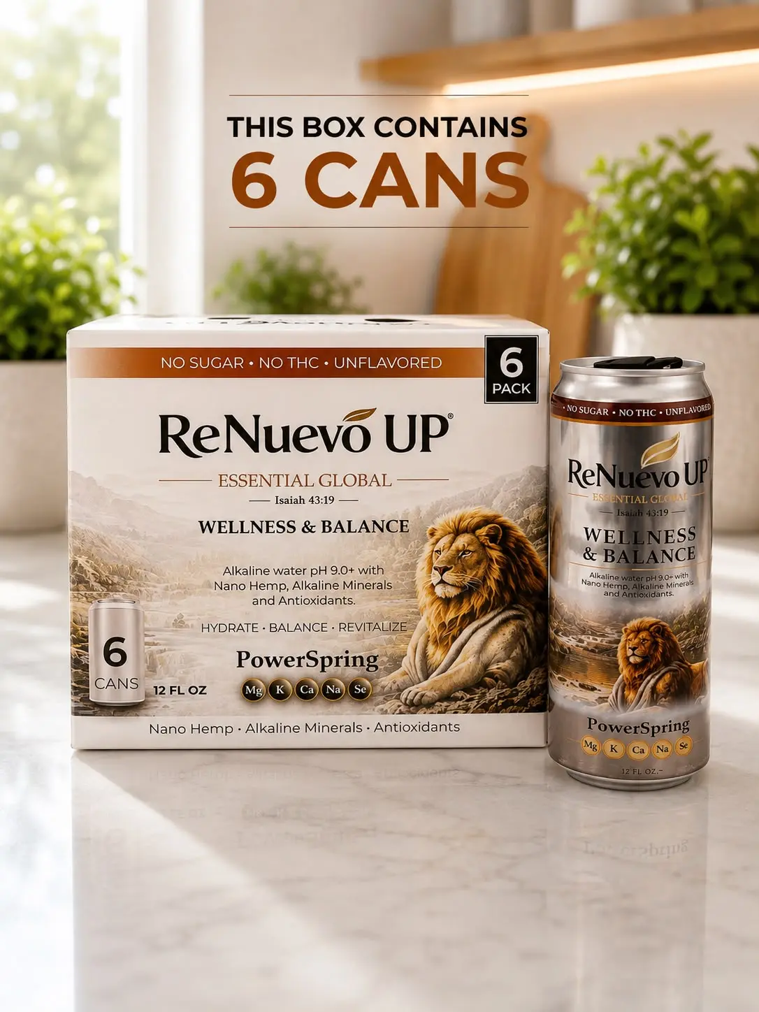 6 pack ReNuevo Up Wellness & Balance Alkaline Water With nano Hemp