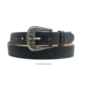 WESTERN 1.5" DIAMOND PRINT LEATHER BELT BLACK