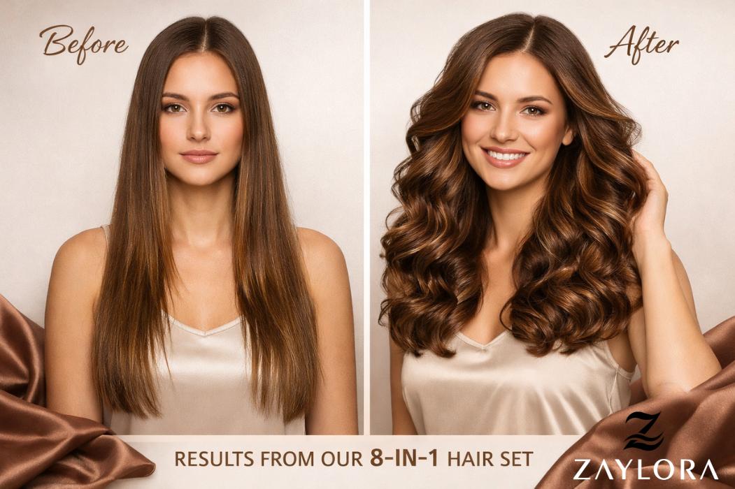 Zaylora 8-in-1 Hair Styling Set – Satin Bonnet, No-Heat Curling Rods, Silk Scarf & Scrunchies with Matching Pouch – Overnight Curls & Hair Protection Kit Zaylora 8-in-1 Hair Styling Set – Satin Bonnet, No-Heat Curling Rods, Silk Scarf & Scrunchies with Matching Pouch – Overnight Curls & Hair Protection Kit