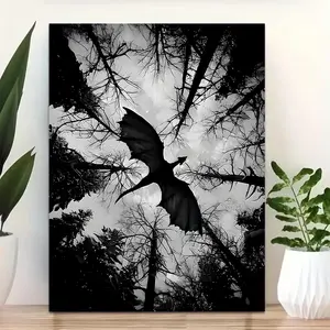 Gothic Forest Dragon Canvas Art Print, Waterproof Wall Decor for Home, Mystical Black Dragon Poster, Great for Game Room, Bedroom, Spooky Season, Cool Mythical Wall Decoration gift，print gift