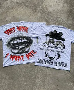 Don't Worry I Won't Bite White T-Shirt with Bold Red and Black Text and Graphic Design Menswear Soft