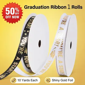 Graduation Season 2026 Single Color Satin Printed Ribbon Roll, 10 Yards 9mm Width, Cake Baking Gift Packaging, Gift Wrapping Supplies