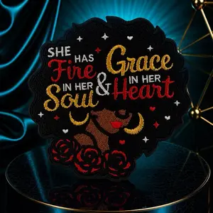 Chenille Iron-On Patch with "She Has Fire" Design