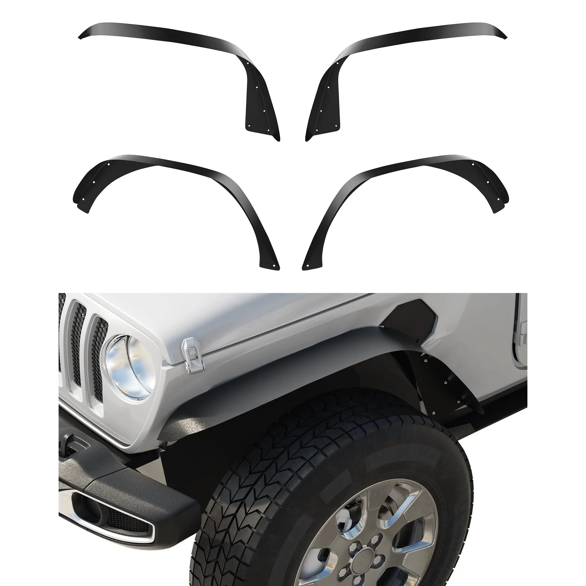 Garvee 4 PCS Heavy Duty Automotive Flat Front & Rear Fender Flares, Vehicle Car Accessories Protector, Textured Black Metal Steel Wheel Liner Fits For 2018-2024 Jeep Wrangler JL & JLU Unlimited Off-Road