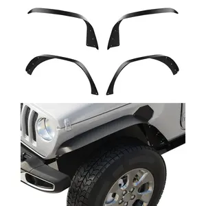 Garvee 4 PCS Flat Front & Rear Fender Flares Fits For 2018-2024 Jeep Wrangler JL & JLU Unlimited, Off-Road Metal Steel Wheel Liner, Textured black