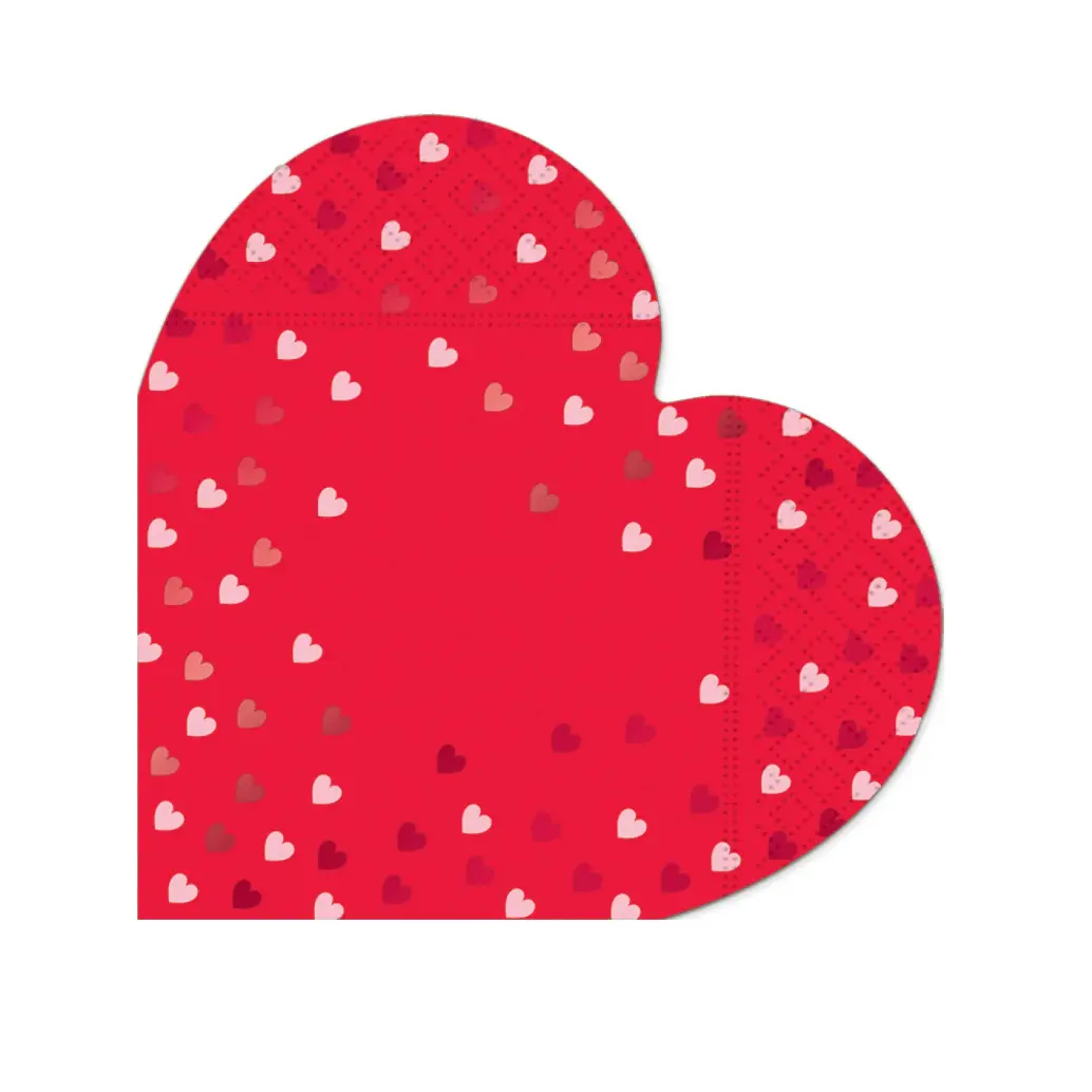 Red Heart Sparkle Valentine's Beverage Napkins - Party Decor, 16-Pack