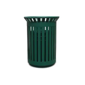 Outdoor metal slatted trash receptaclewaste receptaclecommercial trash canszone round garbage binsquare hotel street patio indoor metal stan biggreen