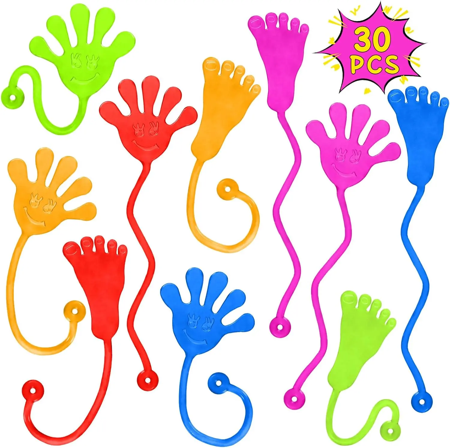 Sticky Hands Party Favors for Kids, 30-Piece Bulk Pack of Stretchy Sticky Hand and Feet Toys for Goodie Bags, Classroom Prizes, Birthdays, and Back-to-School Gifts
