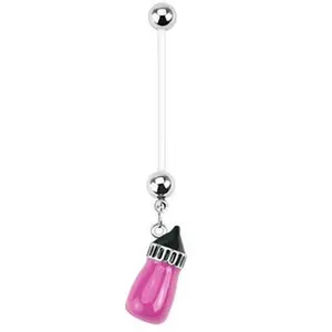 Pink Baby Bottle Pregnancy Navel Ring