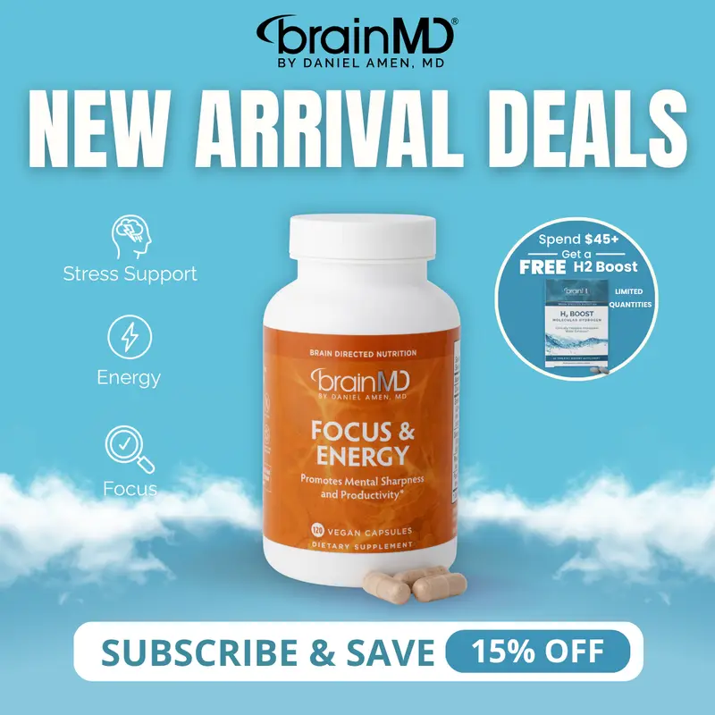 Focus & Energy | BrainMD | 120 Capsules | Focus & Mental Energy Support | Stress Resilience & Alertness Support | Sensoril Ashwagandha, Rhodiola & Ginseng