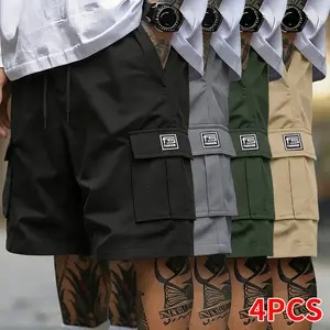 Men’s 4-piece shorts set — casual, loose work shorts with large pockets for summer; straight-leg four-pack men’s casual cargo shorts — includes practical pockets and a drawstring waist; suitable for sports, leisure, outdoor activities, and everyday wear.