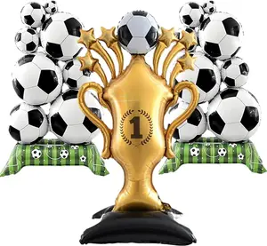 3-Pc Lightweight Soccer Party Decorations Set - 59-In Gold Champion Trophy, Self-Standing Soccer Ball Balloons for Boys' Birthday, Premier League Fan Shop Supplies