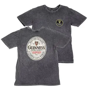 Guinness Extra Stout Marble Wash Label Front & Back Print T-shirt Grey