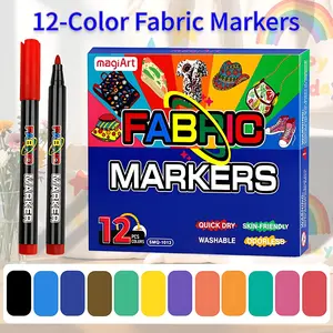 12/24-Color Fabric Markers Permanent for Clothes, Waterproof Non-Toxic Paint Pens for T-Shirt Shoes Canvas Tote Bags, Quick-Dry Fluorescent Acrylic Set for Kids Adults DIY Art, Easter Basket Stuffers Art Supplies
