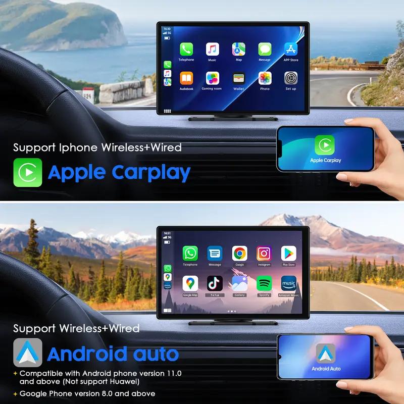 WHATOOK 9 inch Portable Wireless Carplay with 1080p Backup Camera GPS Navigation Mirror Link Voice Control Bluetooth Car Stereo Upgrade