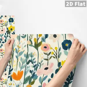 1PC QT Fresh Hand-Painted Floral Wall Sticker - Frosted PVC Self-Adhesive Splash Guard, Removable Waterproof Oil-Proof Stain-Resistant, DIY Peel & Stick for Bedroom School Office Kitchen Backsplash Bathroom Furniture Stairs Tiles