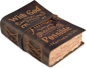 Leather Bound Vintage Bible Journal 200 Pages Handmade Christian Embossed Prayer Deckle Edge Watercolor Paper 7X5 inches
