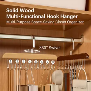 Wooden 8 Hook Coat Rack with Scarf Holder for Closet Organization Wall Mounted Camisole Bra Hanger Purse Tie Rack Entryway Storage Must Have Home Gadget