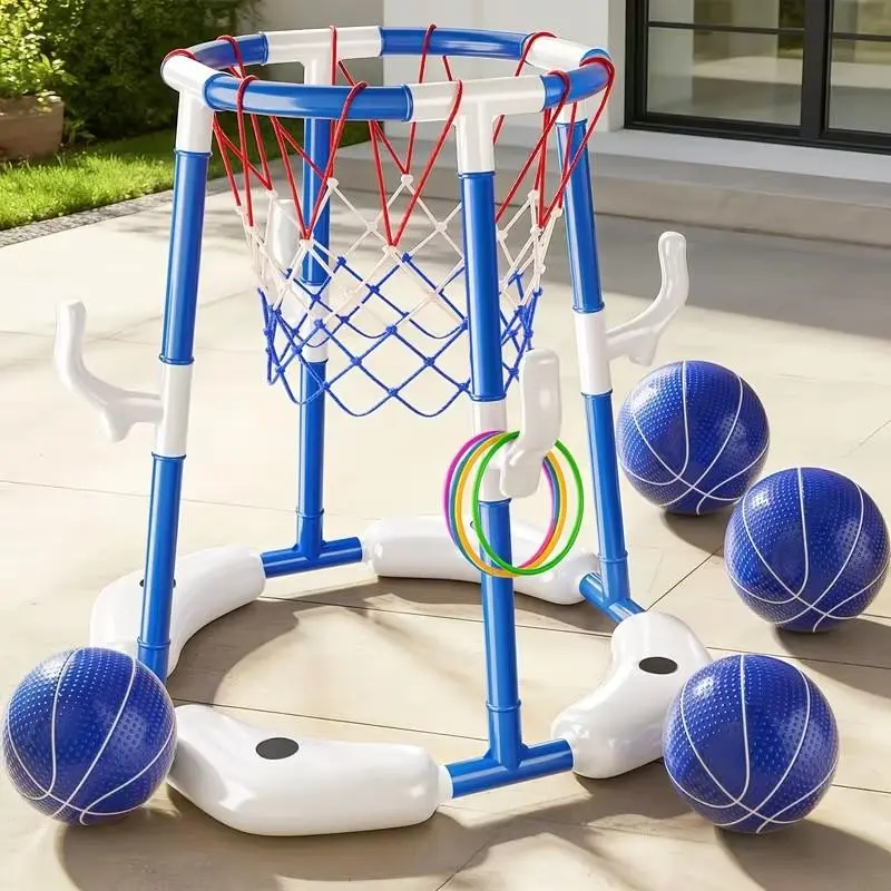 360 Degree Floating Pool Basketball Game, Two-In-One Water Basketball Rack, Outdoor Basketball Hoop, Includes 4 Balls and 12 Hoops, Ideal Gift, Random Colors