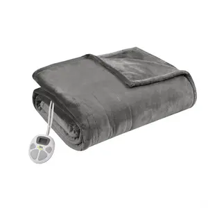 Serta Full Plush Electric Heated Blanket Dark Gray