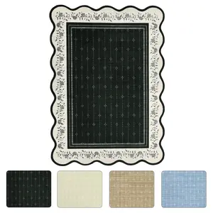 8'x10' Scalloped Area Rug Modern Floral Bordered Carpet, Machine Washable Rug with Non Slip Backing Soft Foldable Mat for Living Room Bedroom Dining Room