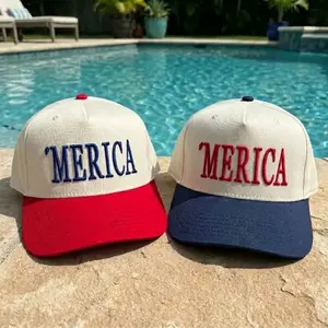 Merica Embroidered Baseball Cap Independence Day Gift, 4th Of July Custom Thread Color Vintage Soft Cotton Adjustable Hat Trendy Streetwear Gift for Men & Women