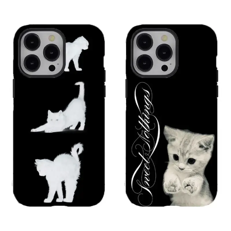 Korean-Style Lightweight Polycarbonate Smartphone Case - UV Printing Cute Cartoon Cat Silhouette, Sweet Nothings Design, Precise Fit, Durable Shockproof Shell, Multi-Model Unisex Tech Accessory for iPhone 17 ProMax/16/15/14/13/12/11 Plus, Fan Gift, Cartoo