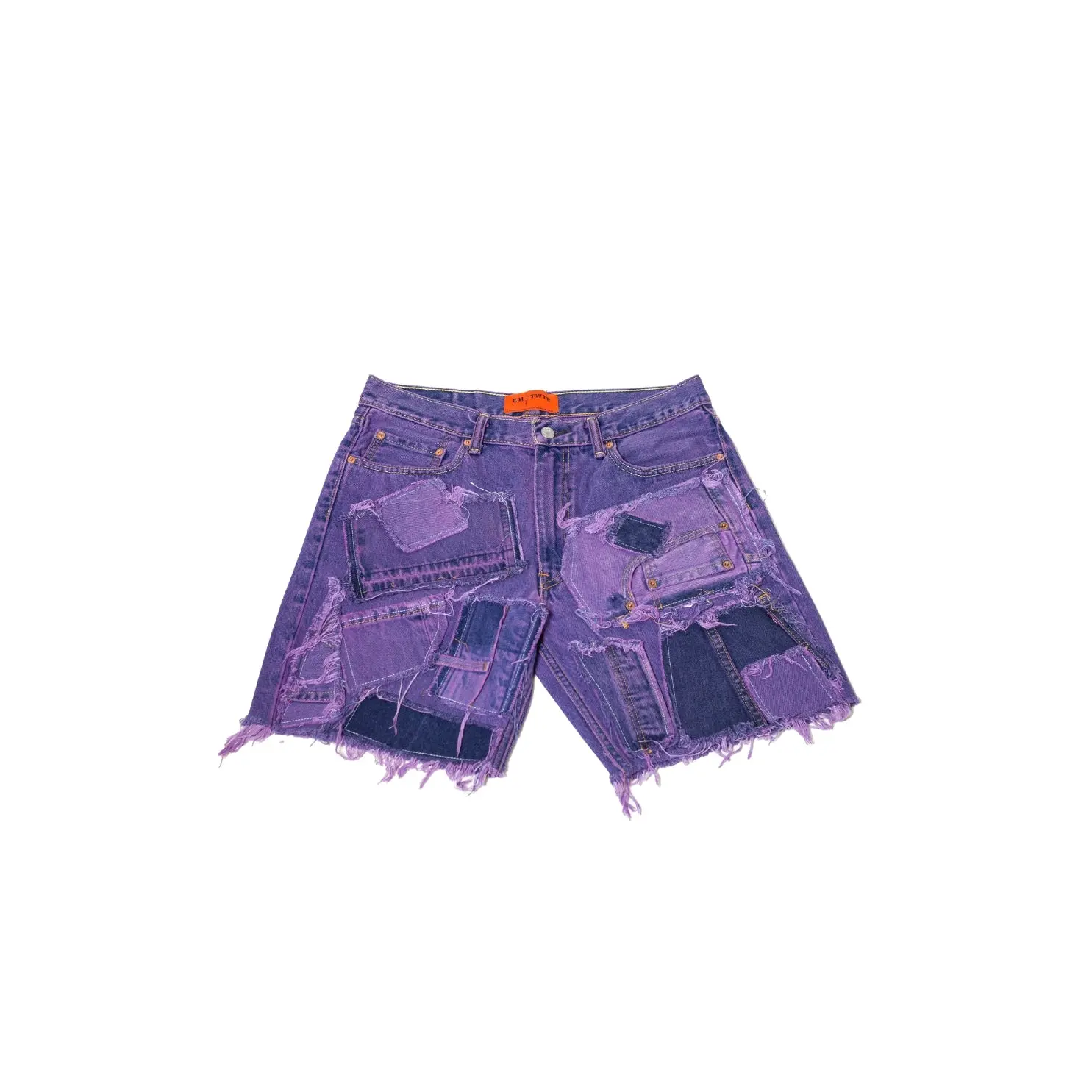 Purple Patched Denim Shorts