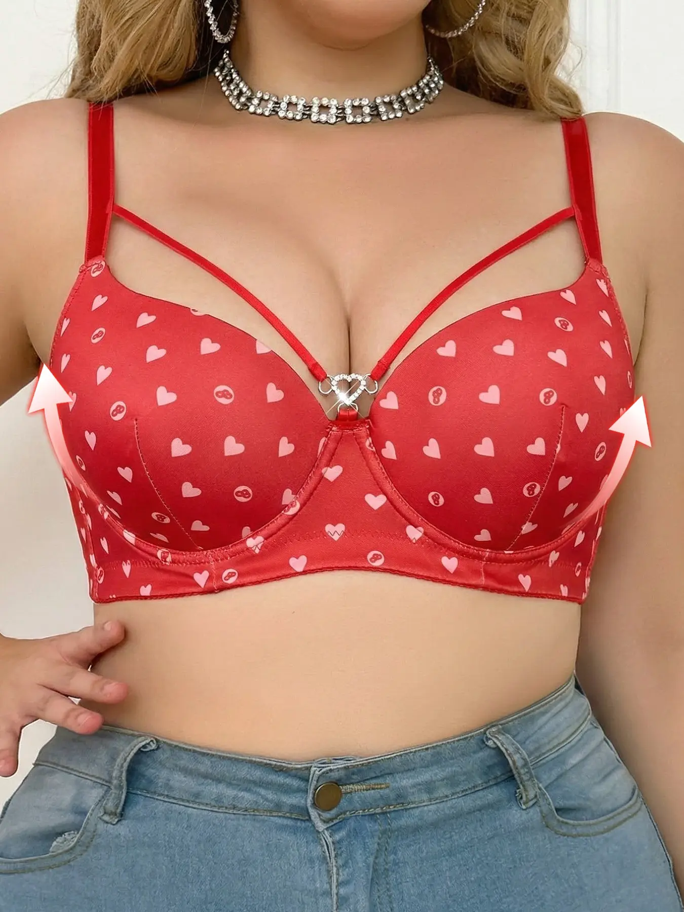 Women's Plus Size Heart Underwire Push-Up Bra Lift Anti-Sagging Full Coverage spport Breathable Minimizer Bra,Cover Side Breasts Dates Night Everyday Wear
