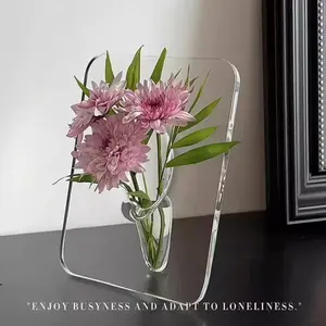 Acrylic Flower Vase, 1 Count Photo Frame Shaped Clear Acrylic Flower Vase, Rectangle Clear Acrylic Flower Vase for Home Table Centerpiece, Decorative Vase