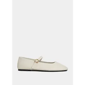 SHUSHOP Annabelle Women's Soft Leather Bone Buckle Flats - Buckles, Dressy, Faux-Leather, Gold-Toned Ballet Flats with Rubber Soles for Comfortable Walking, Buckles Ballet Flats