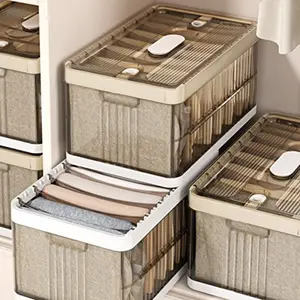 3 Pack Stackable Plastic Storage Bins with Lids 20 Qt Foldable Cube Closet Organizers and Storage Box with 7 Removable Partitions Larger Clear Storage Boxes for Clothes Blanket