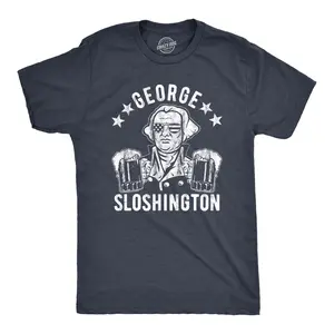 Mens George Sloshington T Shirt Funny 4th Of July Beer Drinking Patriotic Graphic Tee Mens Funny T Shirts Cool Vintage Fashion T-Shirt Gift Classic Menswear Patriotic Apparel for Men Funny Beer Short Sleeve Navy