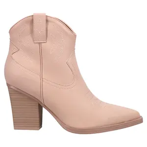 MIA Womens Sawyer Embroidered Pointed Toe Zippered Casual Boots Ankle Mid Heel 2-3" - Pink
