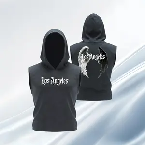 Men's fashion hoodie with angel/devil wing pattern, casual summer wear, sportswear, moderately thick fabric, slim fit, suitable for outdoor activities, sports top, printed training vest.