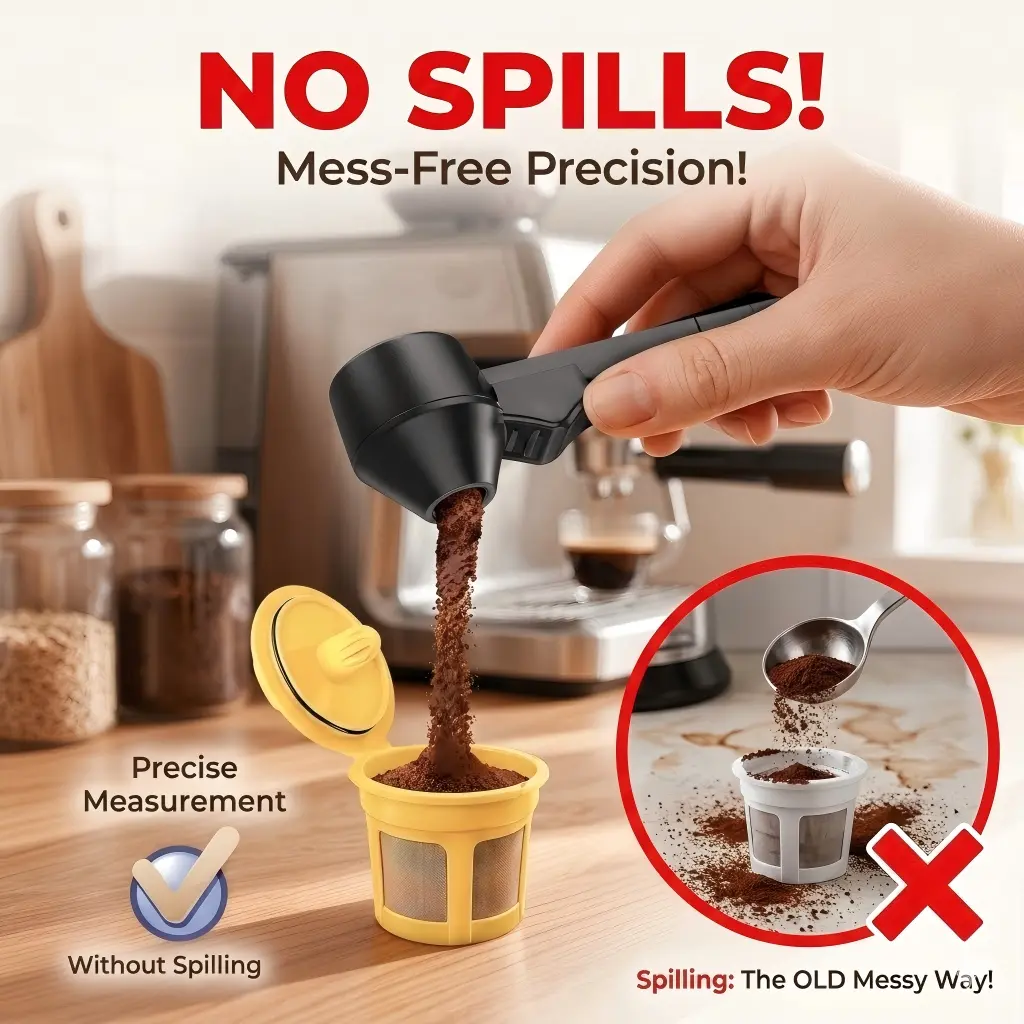 Mess-Free Coffee Scoop & Funnel for Reusable K-Cups, Spill-Proof Exact 2 TBSP Measuring Spoon, Keurig Coffee Maker Accessories for Home Office