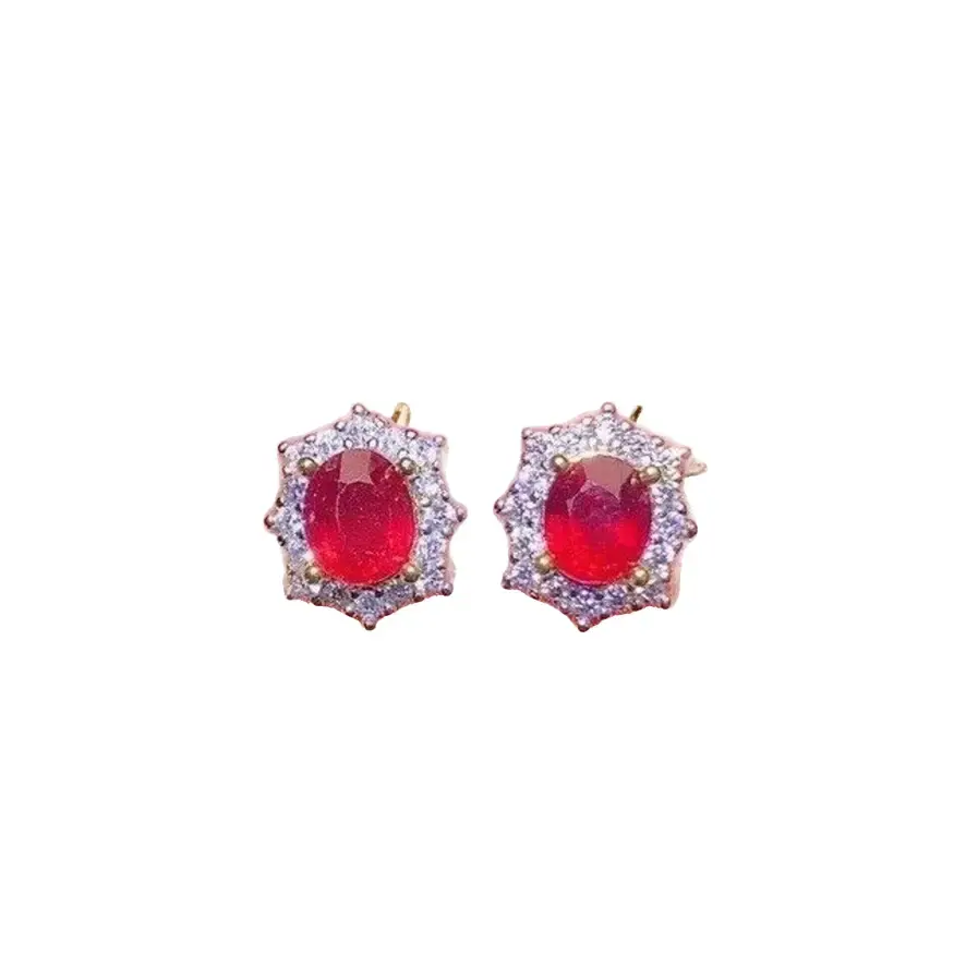 Women's Natural Burma Ruby Gemstone Stud Earrings, 4x5mm, Platinum-Plated Silver Earrings for Adults