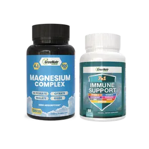 GreeNatr Total Magnesium Complex & 7-in-1 Immune Support - High Absorption Magnesium Supplement for Relaxation & Muscle Function - Powerful Antioxidants & Immune Boost - 2 Bottles (120 + 60 Caps)