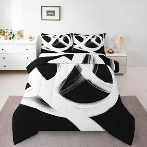 Abstract Modern Comforter Set,Black White Lines Geometric Bedding Set,Minimalist Contemporary Stripes Duvet Insert Ink Painting Simple Aesthetic Neutral Quilt
