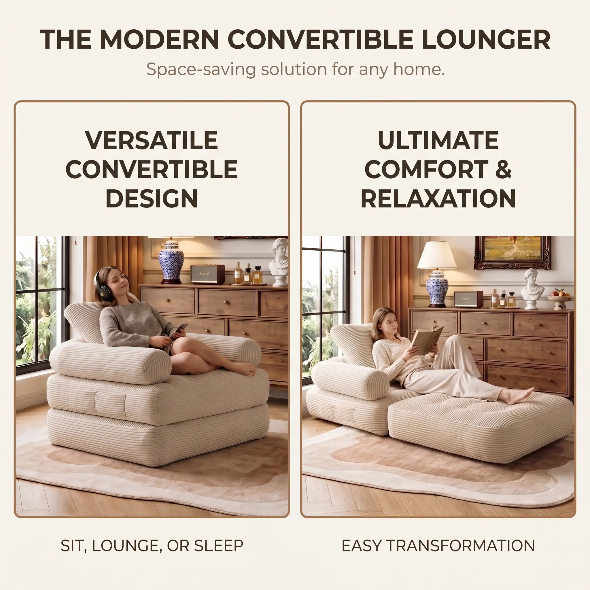 Convertible Boneless Futon Sofa Bed - Oversized Chaise Deep-Seat Sleeper Couch, Box Delivery Indoor Furniture, Living Room Small Space Apartment Chill Room Piece, Living Room Furniture
