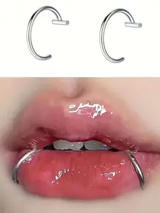 Fashion Punk Non-Piercing Nose Ring, Women's D-Shape Fake Nose Clip, Stainless Steel Lip Ring, Party Style, All Seasons, Edgy Jewelry