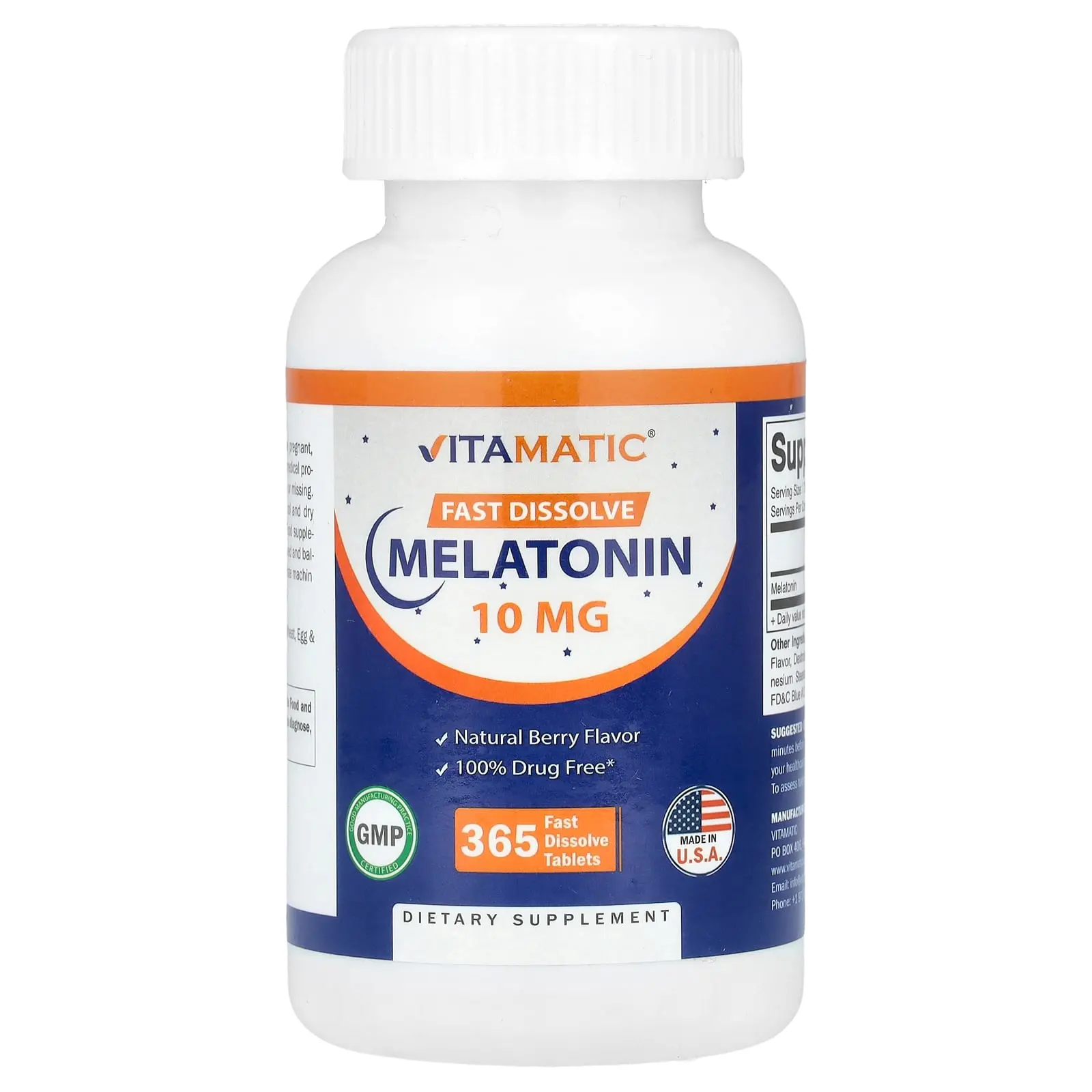 Vitamatic Melatonin, Natural Berry, 10 mg, 365 Fast Dissolve Tablets