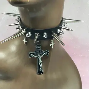Cross emo punk religious grunge style necklace with dangles