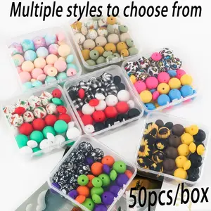 Silicone Beads Kit, 50pcs/box Colorful Printing Dice Shaped Beads, DIY Jewelry Making Accessories for Keychain & Bracelet & Necklace, Bead Assortment